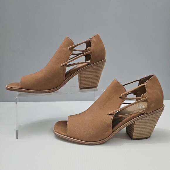 NEW Eileen Fisher Alfie Sandal Caged Peep Toe Heel Honey Tan Nubuck Size 10 - Picture 2 of 14